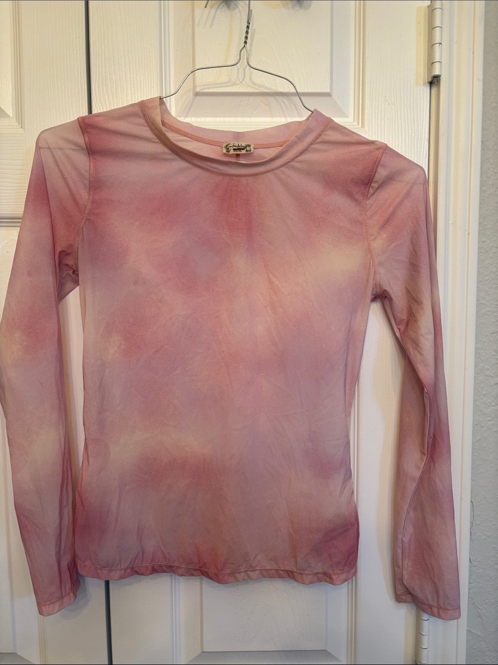 Free People Tie-Dye Long Sleeve Sheer Crewneck Top - Pink